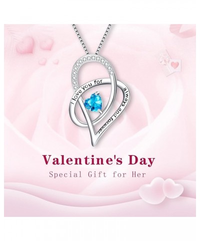 Women's 925 Sterling Silver Zircon I love you for always and forever Heart Pendant Necklace Lake Blue $16.11 Necklaces