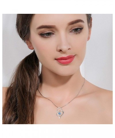 Women's 925 Sterling Silver Zircon I love you for always and forever Heart Pendant Necklace Lake Blue $16.11 Necklaces