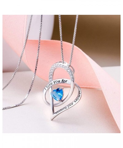 Women's 925 Sterling Silver Zircon I love you for always and forever Heart Pendant Necklace Lake Blue $16.11 Necklaces