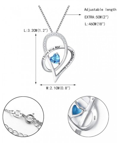 Women's 925 Sterling Silver Zircon I love you for always and forever Heart Pendant Necklace Lake Blue $16.11 Necklaces