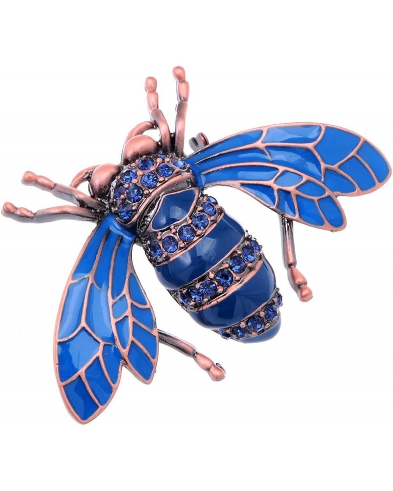 Rose Copper Tone Sapphire Blue Silver Colored Rhinestones Beetle Bee Brooch Pin Blue $12.68 Brooches & Pins