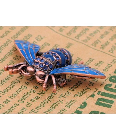 Rose Copper Tone Sapphire Blue Silver Colored Rhinestones Beetle Bee Brooch Pin Blue $12.68 Brooches & Pins