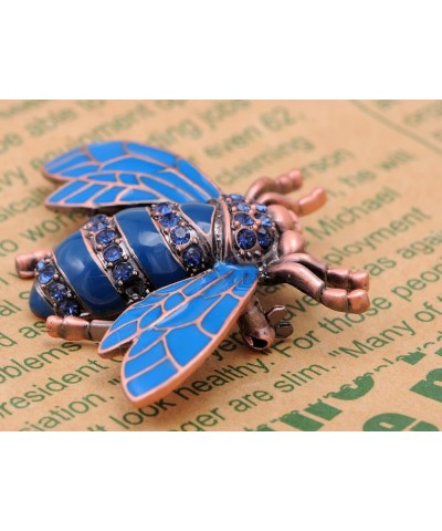 Rose Copper Tone Sapphire Blue Silver Colored Rhinestones Beetle Bee Brooch Pin Blue $12.68 Brooches & Pins