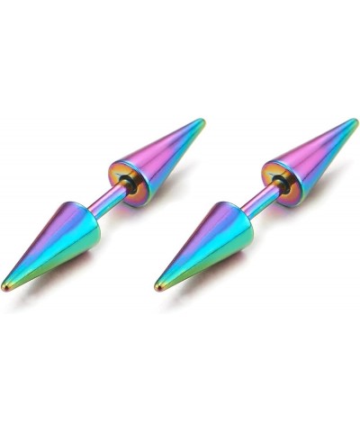 Pair Double Spike Stud Earrings in Stainless Steel for Men and Women E-Metal Color: Rainbow $7.64 Earrings