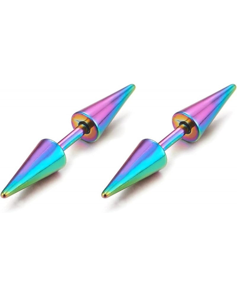 Pair Double Spike Stud Earrings in Stainless Steel for Men and Women E-Metal Color: Rainbow $7.64 Earrings