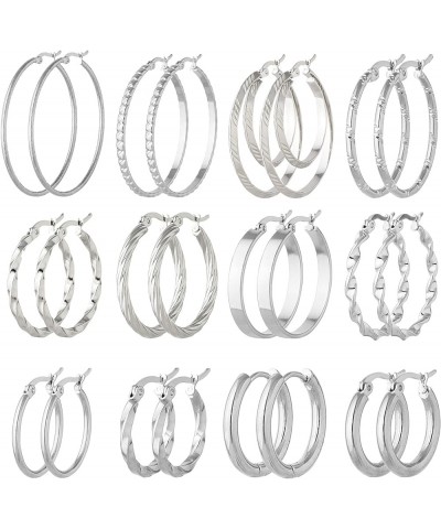 12 Pairs Gold Hoop Earrings Set Stainless Steel Twisted Round Small Chunky Hoop Earrings for Women Teen Girls Silver $9.17 Ea...