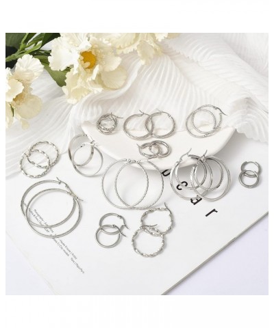 12 Pairs Gold Hoop Earrings Set Stainless Steel Twisted Round Small Chunky Hoop Earrings for Women Teen Girls Silver $9.17 Ea...