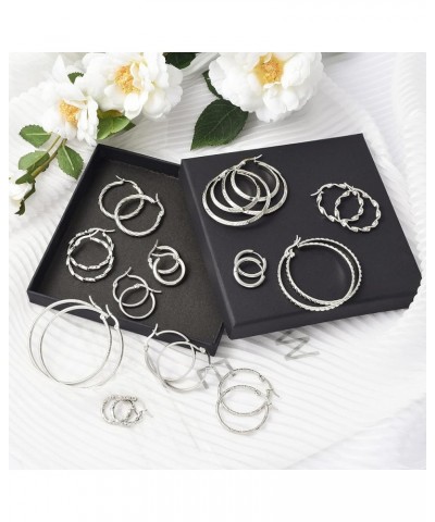 12 Pairs Gold Hoop Earrings Set Stainless Steel Twisted Round Small Chunky Hoop Earrings for Women Teen Girls Silver $9.17 Ea...