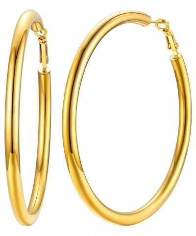 Chunky Hoop Earrings for Women, 30/40/60/80mm Stainless Steel Hoops, Gold Hoop Earrings, Simple & Polished Thick Ear Jewelry,...