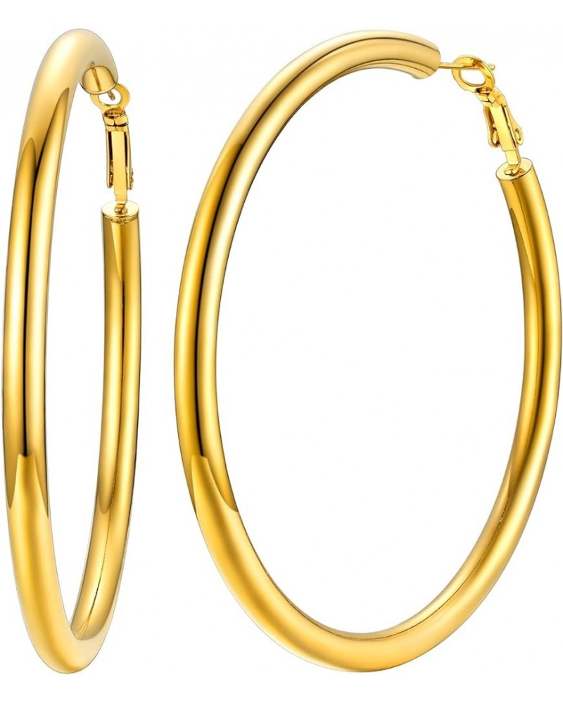 Chunky Hoop Earrings for Women, 30/40/60/80mm Stainless Steel Hoops, Gold Hoop Earrings, Simple & Polished Thick Ear Jewelry,...