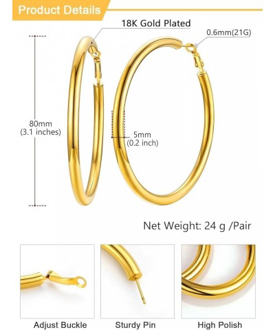 Chunky Hoop Earrings for Women, 30/40/60/80mm Stainless Steel Hoops, Gold Hoop Earrings, Simple & Polished Thick Ear Jewelry,...