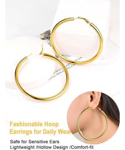 Chunky Hoop Earrings for Women, 30/40/60/80mm Stainless Steel Hoops, Gold Hoop Earrings, Simple & Polished Thick Ear Jewelry,...