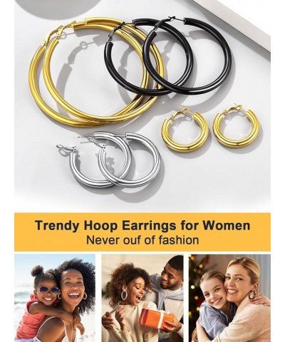 Chunky Hoop Earrings for Women, 30/40/60/80mm Stainless Steel Hoops, Gold Hoop Earrings, Simple & Polished Thick Ear Jewelry,...