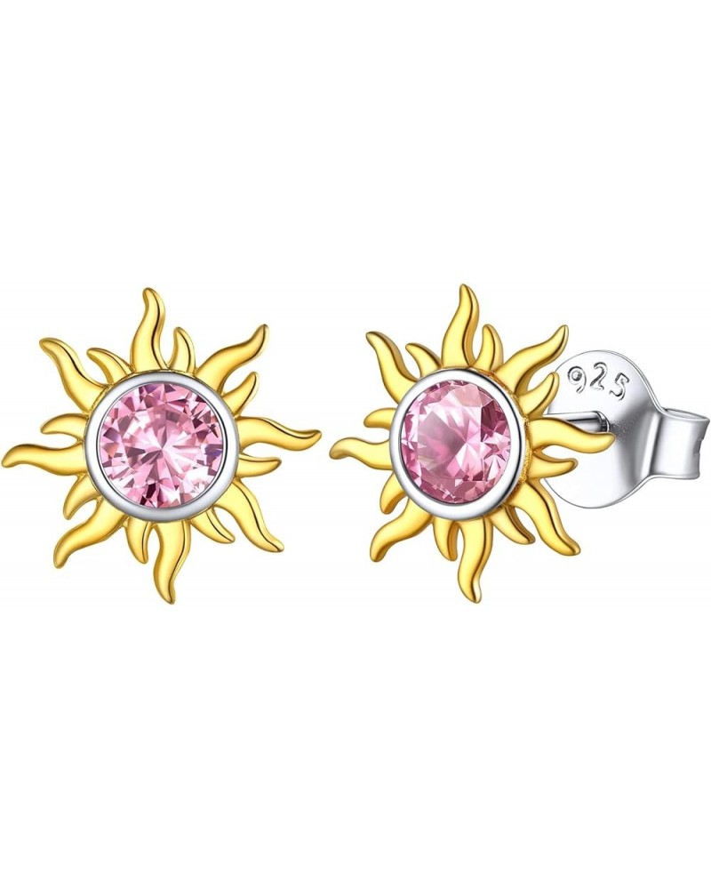 925 Sterling Silver Dainty Small Round Birthstone Sun Stud Earrings for Women Teen Girls (with Gift Box) 10. October - Tourma...