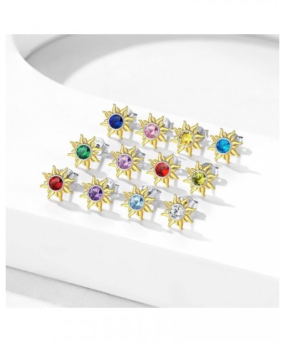 925 Sterling Silver Dainty Small Round Birthstone Sun Stud Earrings for Women Teen Girls (with Gift Box) 10. October - Tourma...