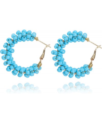 Boho Handmade Colorful Beaded Circle Hoop Earrings Jewelry for Women Girls Daily Wear Gifts blue $7.84 Earrings