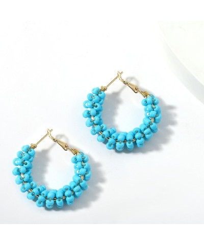 Boho Handmade Colorful Beaded Circle Hoop Earrings Jewelry for Women Girls Daily Wear Gifts blue $7.84 Earrings