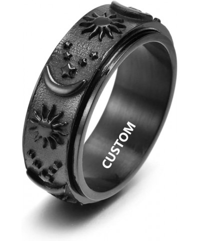 Personalized Stainless Steel Spinner Ring for Anxiety Black Fidget Rings for Relieving Stress Anxiety Ring for Men Women Sun ...