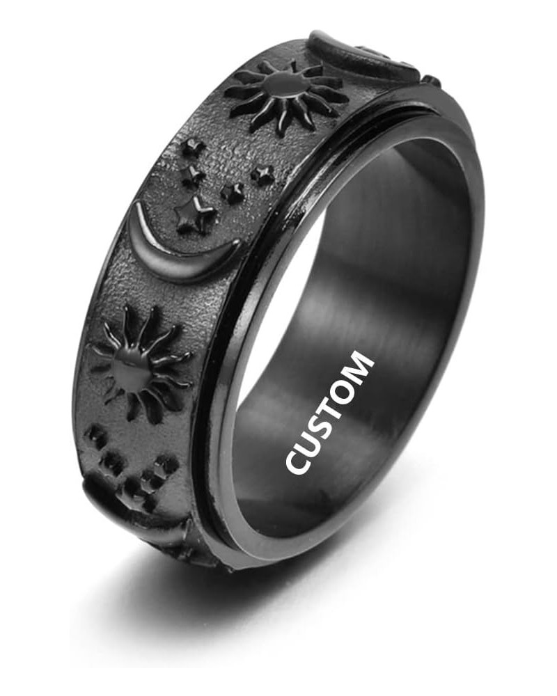 Personalized Stainless Steel Spinner Ring for Anxiety Black Fidget Rings for Relieving Stress Anxiety Ring for Men Women Sun ...