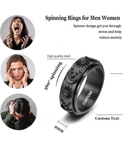 Personalized Stainless Steel Spinner Ring for Anxiety Black Fidget Rings for Relieving Stress Anxiety Ring for Men Women Sun ...