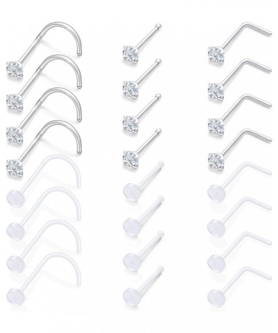 18G 20G 22G L Shaped Plastic Surgical Steel Nose Rings Studs Flexible Nose Rings Piercing Jewelry for Women Men Top Size 2mm ...
