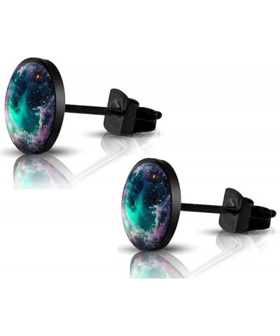 316L Surgical Stainless Steel galaxy Round Circle Button Stud Post Earrings 10MM black $8.79 Earrings