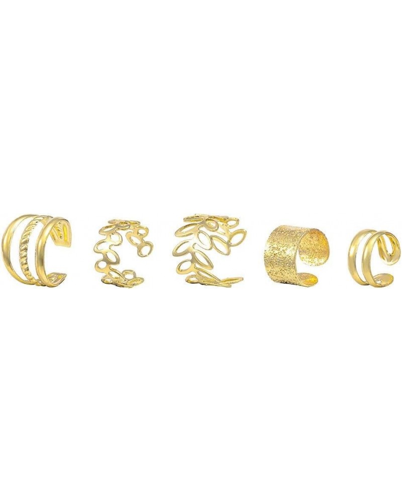 5Pcs Female Hollow Leaves C-Shape Earring Set, Multi-layer Without Pierced Ear Bone Clips Ear Cuffs Gold $3.77 Earrings