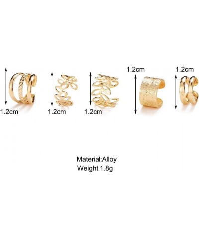 5Pcs Female Hollow Leaves C-Shape Earring Set, Multi-layer Without Pierced Ear Bone Clips Ear Cuffs Gold $3.77 Earrings