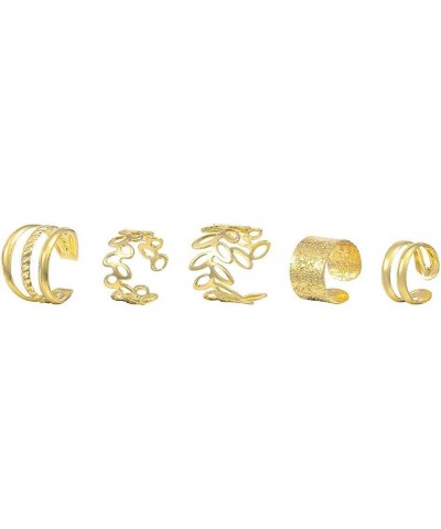 5Pcs Female Hollow Leaves C-Shape Earring Set, Multi-layer Without Pierced Ear Bone Clips Ear Cuffs Gold $3.77 Earrings