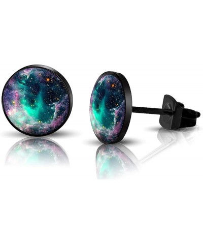 316L Surgical Stainless Steel galaxy Round Circle Button Stud Post Earrings 10MM black $8.79 Earrings