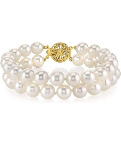 14K Gold AAAA Quality Round White Double Freshwater Cultured Pearl Bracelet for Women 6.5 Inches 7.0mm $115.52 Bracelets