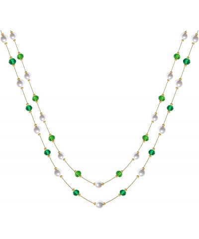 Green Emerald Purple Blue Long Necklace for Women 2 Layered Long Necklace for Women Green $8.50 Necklaces