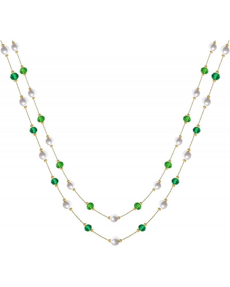 Green Emerald Purple Blue Long Necklace for Women 2 Layered Long Necklace for Women Green $8.50 Necklaces