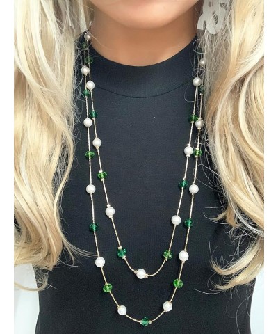 Green Emerald Purple Blue Long Necklace for Women 2 Layered Long Necklace for Women Green $8.50 Necklaces