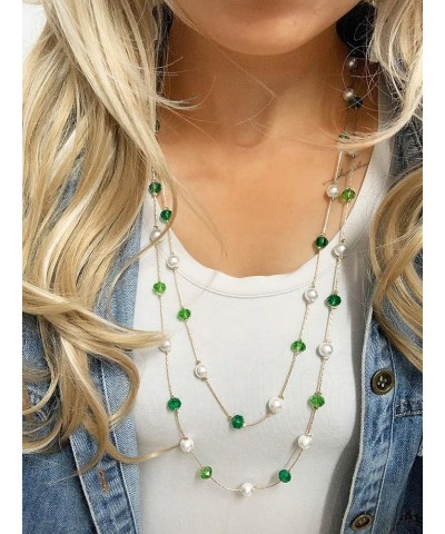 Green Emerald Purple Blue Long Necklace for Women 2 Layered Long Necklace for Women Green $8.50 Necklaces