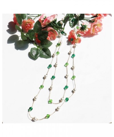 Green Emerald Purple Blue Long Necklace for Women 2 Layered Long Necklace for Women Green $8.50 Necklaces