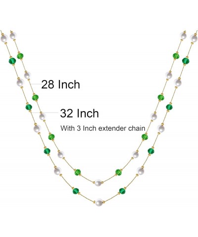 Green Emerald Purple Blue Long Necklace for Women 2 Layered Long Necklace for Women Green $8.50 Necklaces