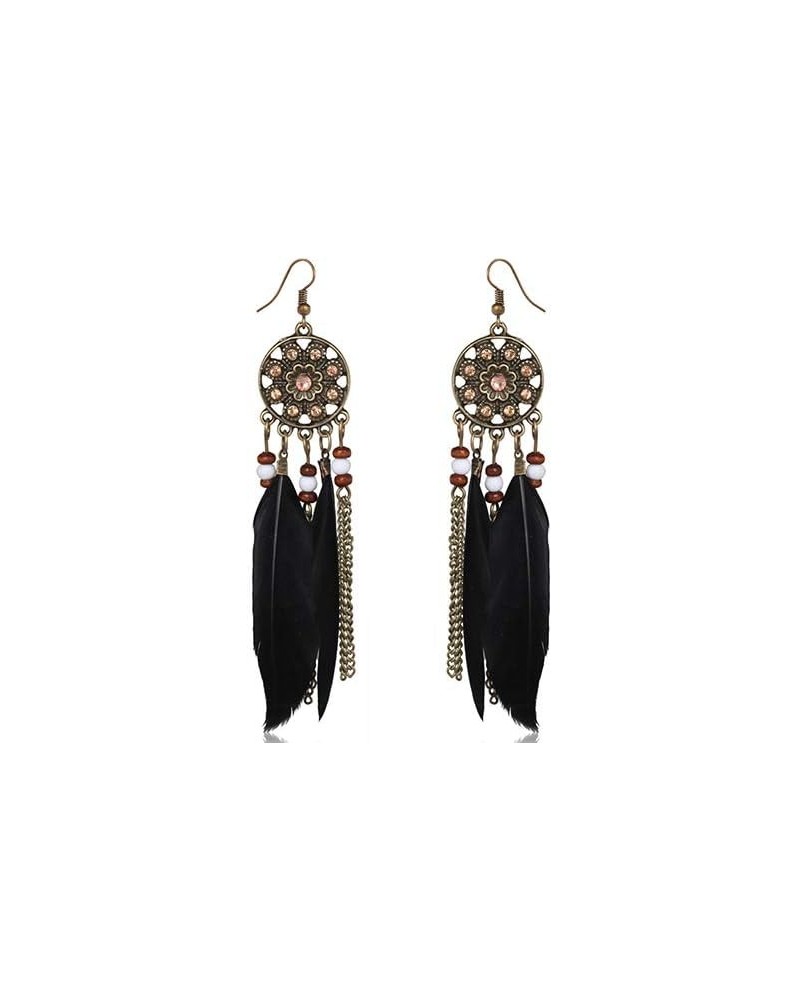 Women Bohemia Ethnic Dream Catcher Feathers Tassels Long Hook Earrings Valentines Clothing Accessories Costume Jewelry Gift B...