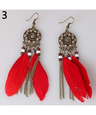 Women Bohemia Ethnic Dream Catcher Feathers Tassels Long Hook Earrings Valentines Clothing Accessories Costume Jewelry Gift B...