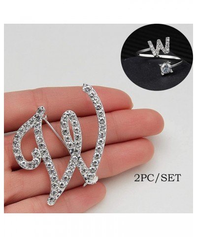 Initial Knuckle Rings and Brooch Pin Silver Crystal 26 A-Z Letter Alphabet Adjustable Ring for Women Girl jewelry W $5.39 Bro...