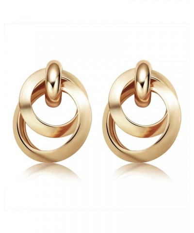 Twisted Earrings Round Double Circle Stud Earrings Statement Chunky Polished Drop Hoop Earrings For Women Girls E01-Gold $7.6...