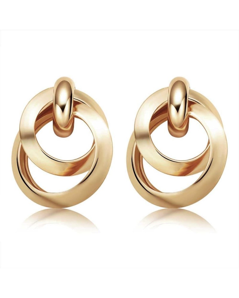 Twisted Earrings Round Double Circle Stud Earrings Statement Chunky Polished Drop Hoop Earrings For Women Girls E01-Gold $7.6...