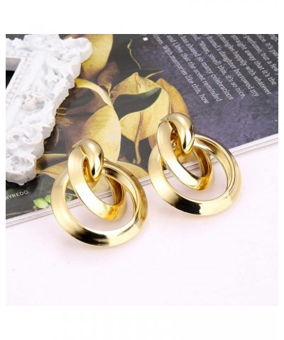 Twisted Earrings Round Double Circle Stud Earrings Statement Chunky Polished Drop Hoop Earrings For Women Girls E01-Gold $7.6...