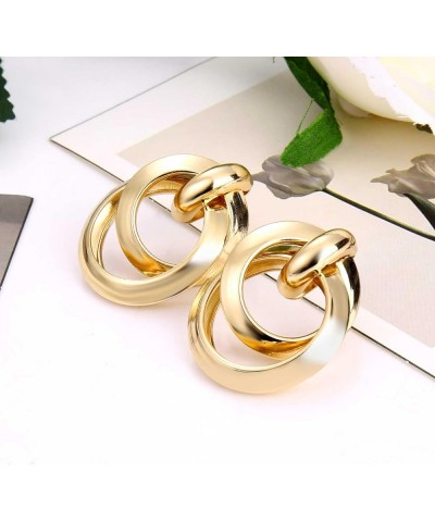 Twisted Earrings Round Double Circle Stud Earrings Statement Chunky Polished Drop Hoop Earrings For Women Girls E01-Gold $7.6...