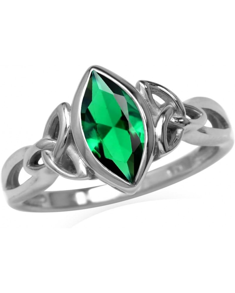 Genuine Gemstone 925 Sterling Silver Triquetra Celtic Knot Solitaire Ring Created Green Emerald 5 $10.62 Rings