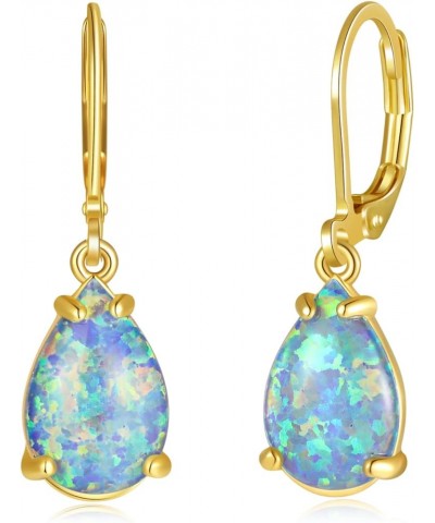 Teardrop Leverback Dangle Earrings for Women Girls Hypoallergenic Created Fire Opal Pendant Drop Earrings 14K White/Rose/Gold...