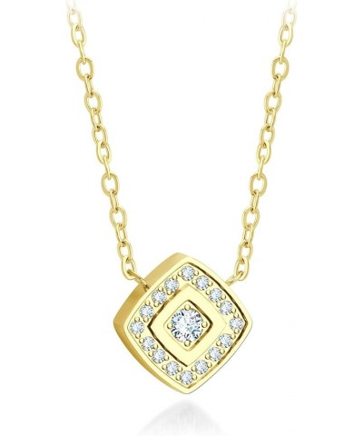Stainless Steel Elegant Rounded Rhombus Button CZ Necklace for Women & Girls Gold $12.09 Necklaces