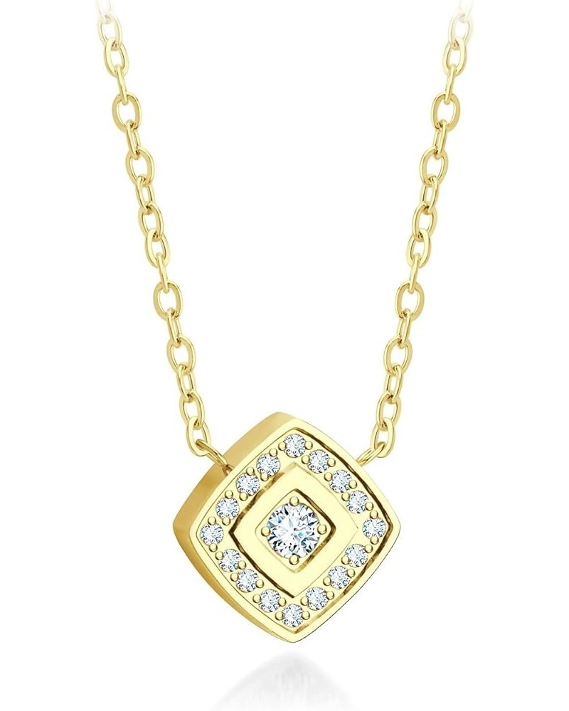 Stainless Steel Elegant Rounded Rhombus Button CZ Necklace for Women & Girls Gold $12.09 Necklaces