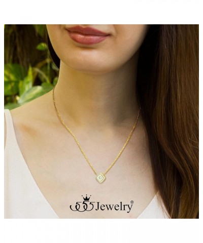 Stainless Steel Elegant Rounded Rhombus Button CZ Necklace for Women & Girls Gold $12.09 Necklaces