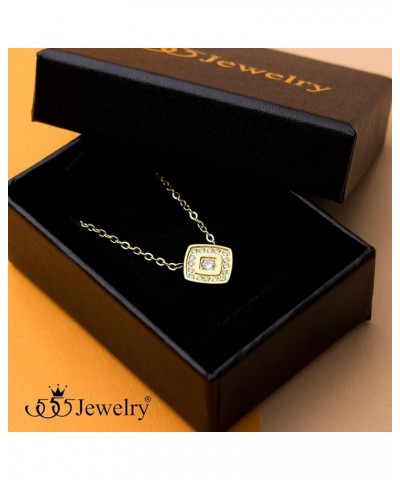 Stainless Steel Elegant Rounded Rhombus Button CZ Necklace for Women & Girls Gold $12.09 Necklaces